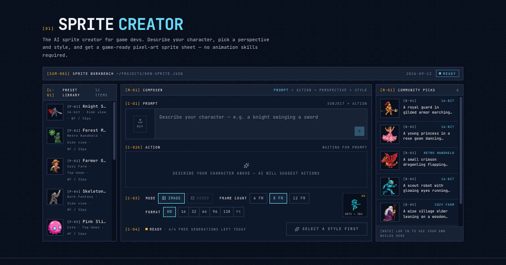 SpriteGen - AI Tool Features, UI & Interface Overview