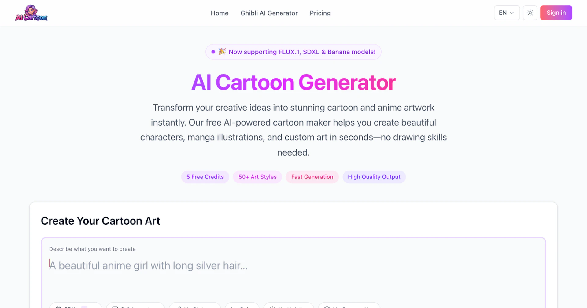 AI Cartoon Generator - AI Tool Features, UI & Interface Overview