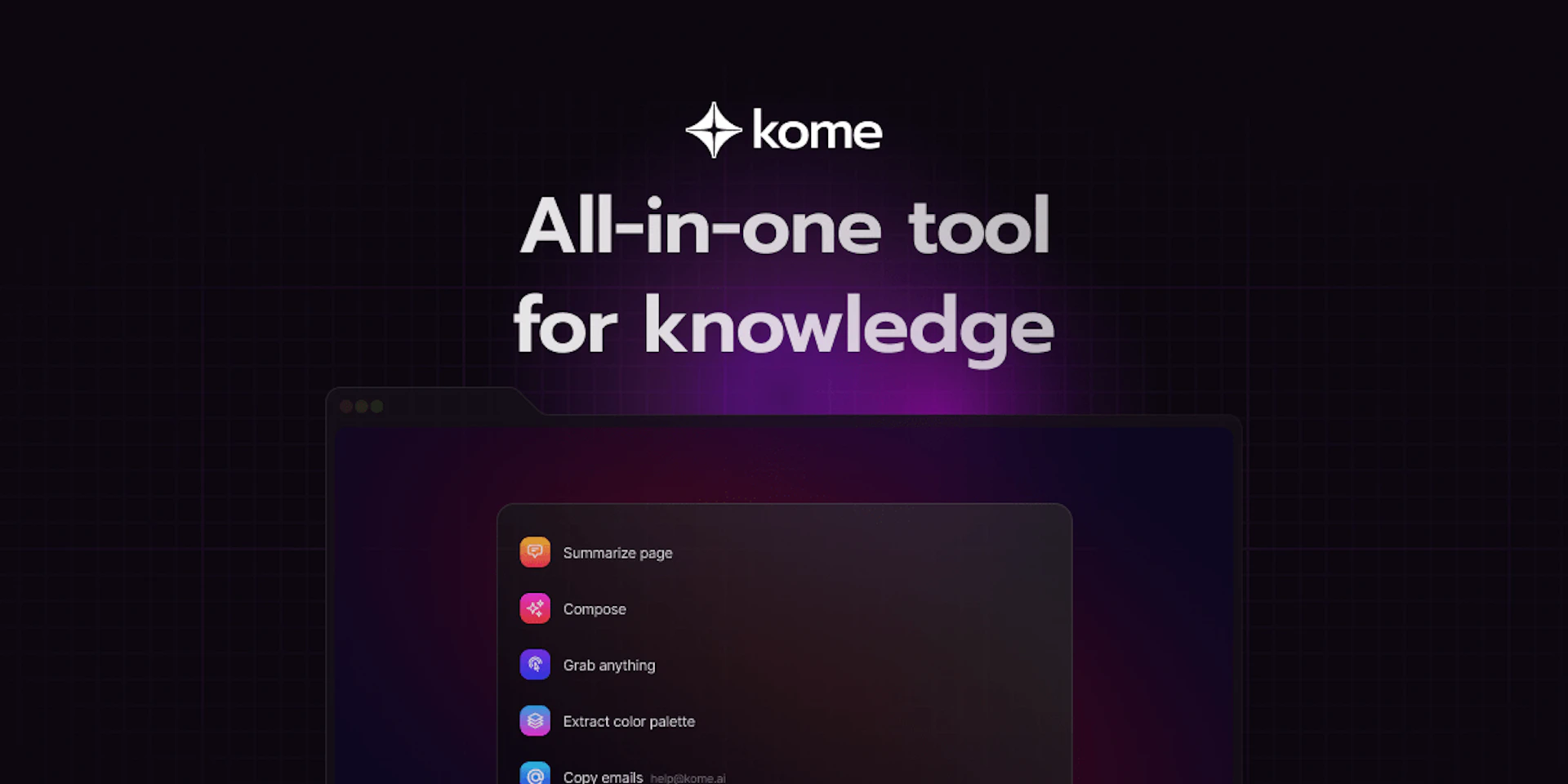 Kome AI - AI Tool Features, UI & Interface Overview
