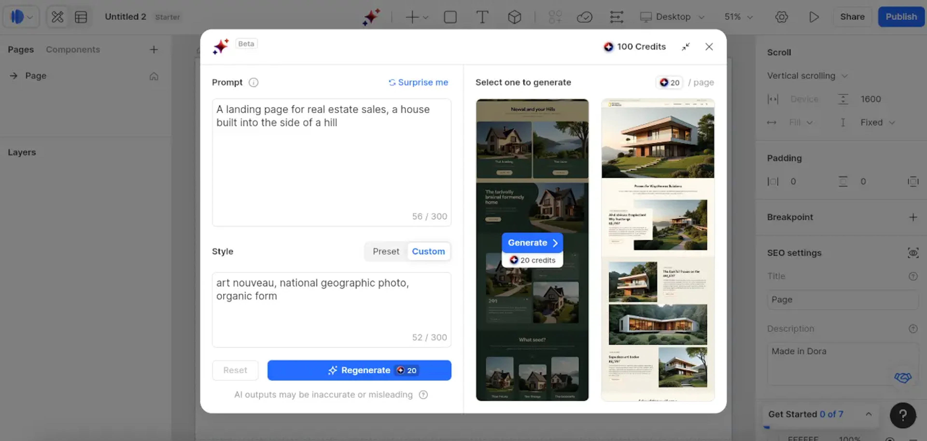 Dora AI - AI Tool Features, UI & Interface Overview