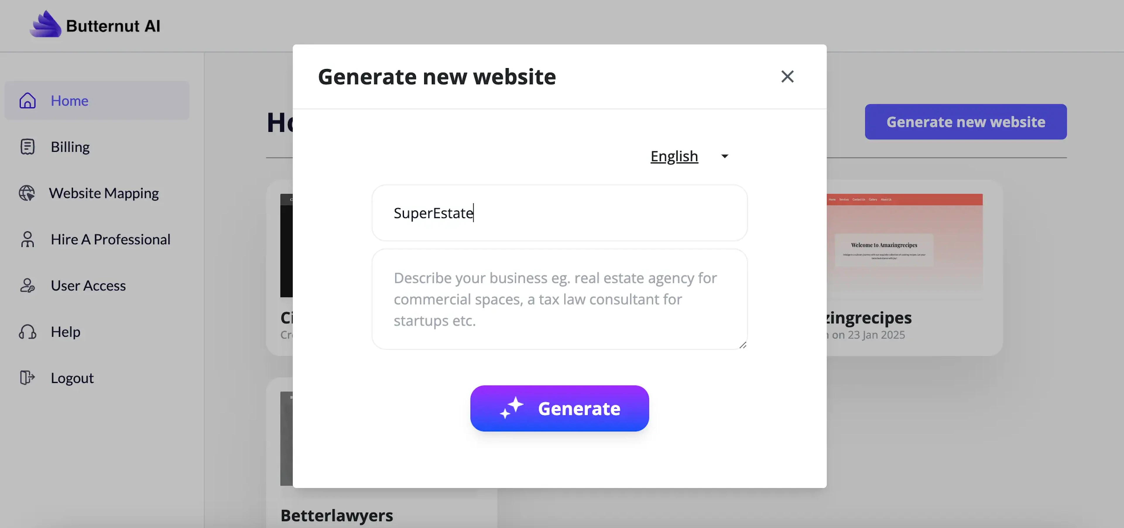 Butternut AI - AI Tool Features, UI & Interface Overview