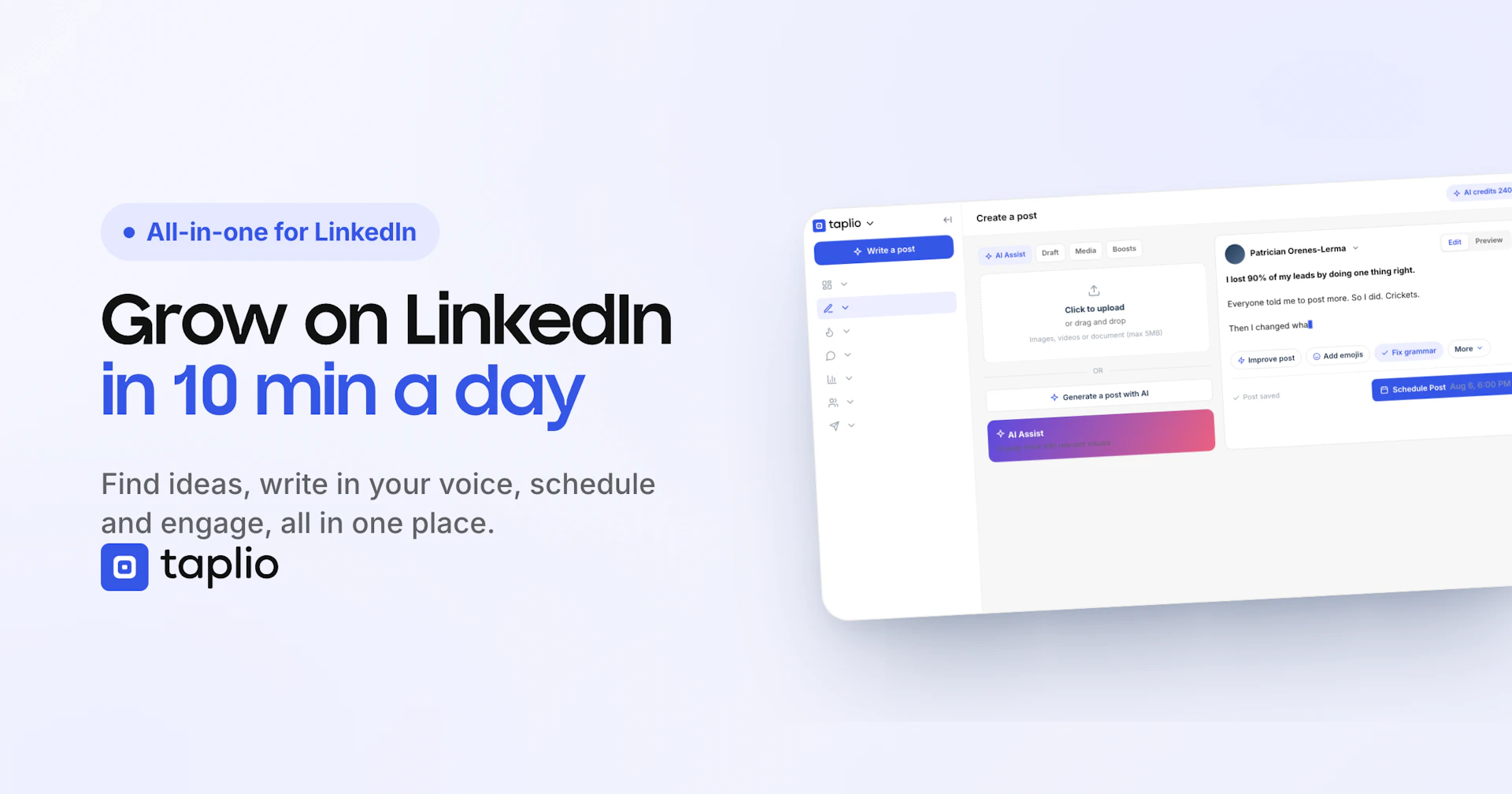 Taplio - AI Tool Features, UI & Interface Overview