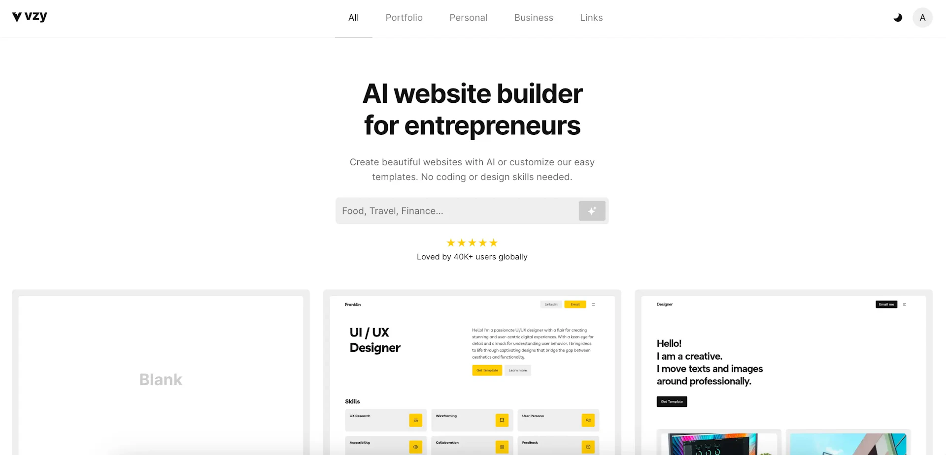 Vzy - AI Tool Features, UI & Interface Overview