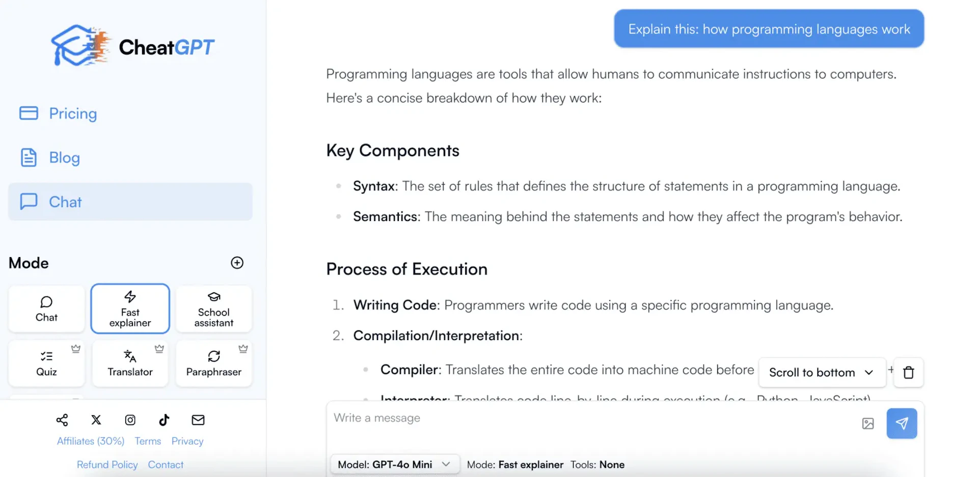 CheatGPT - AI Tool Features, UI & Interface Overview