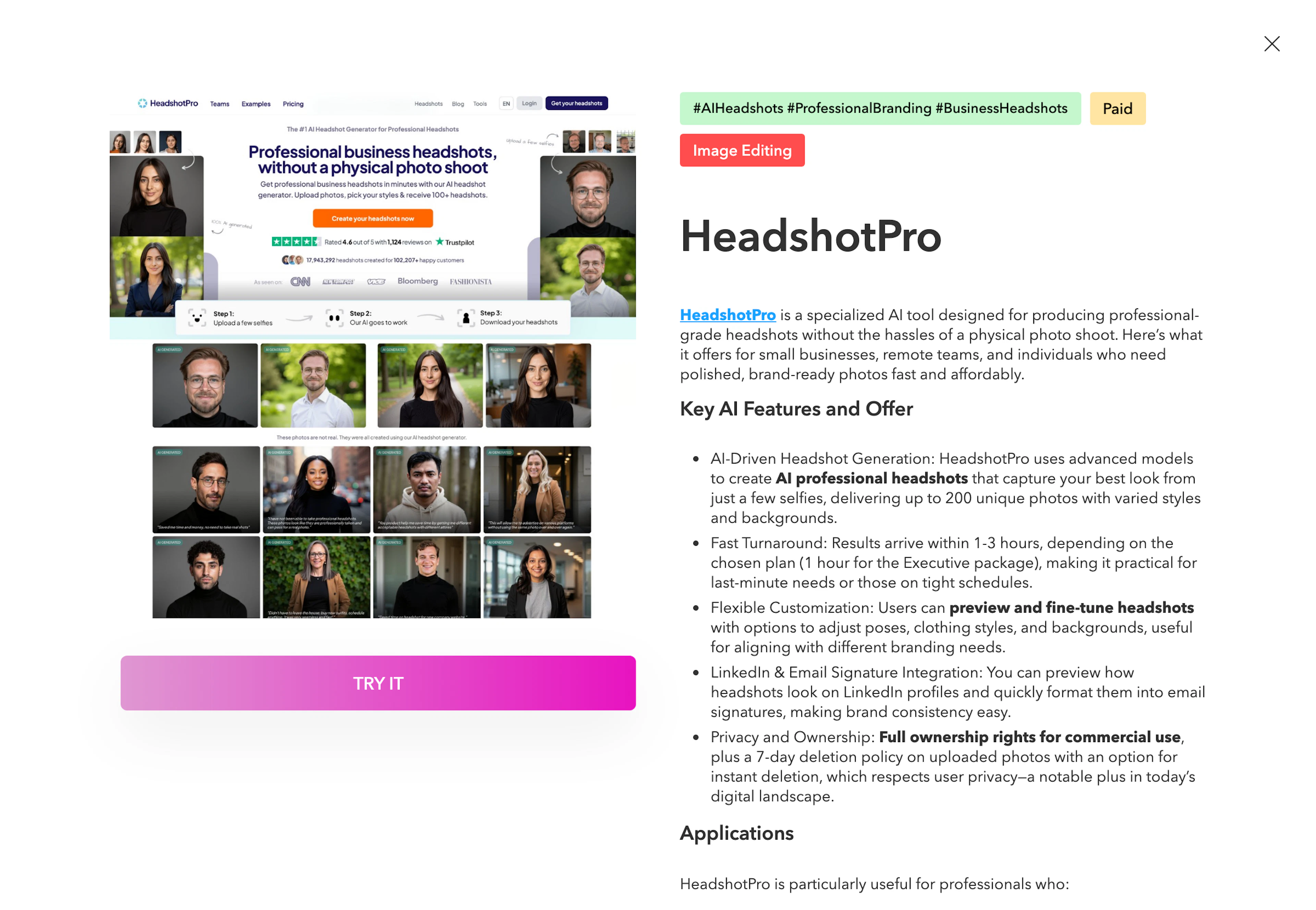 HeadshotPro - AI Tool Features, UI & Interface Overview