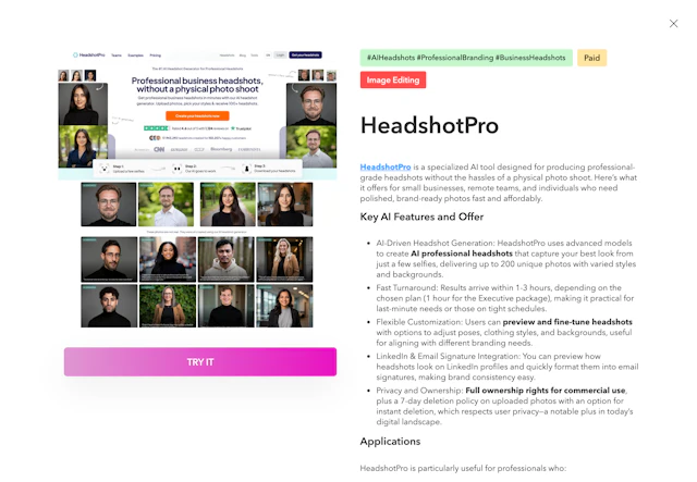 HeadshotPro - AI Tool Logo & Interface