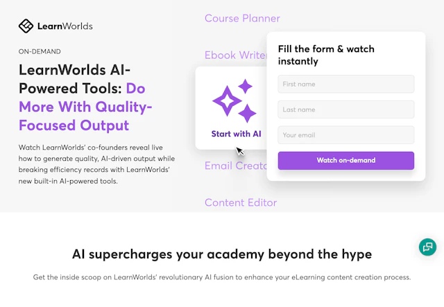 LearnWorlds AI - AI Tool Logo & Interface