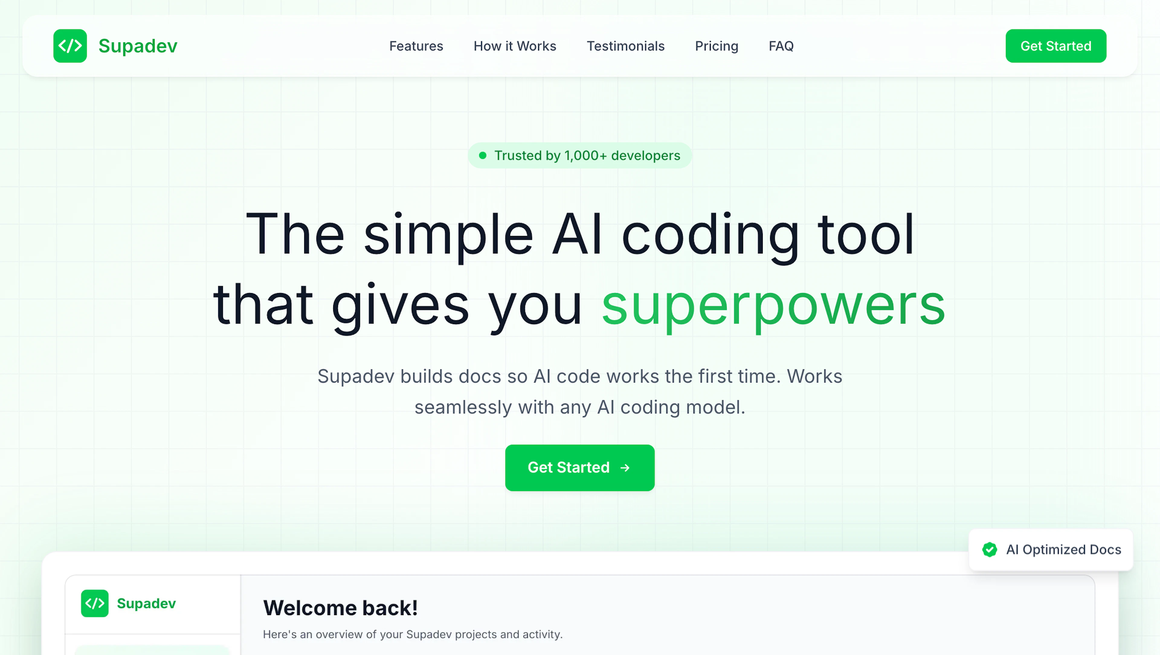 Supadev - AI Tool Features, UI & Interface Overview