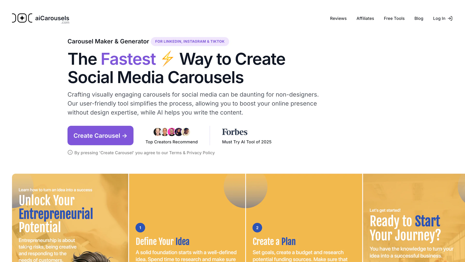 aiCarousels - AI Tool Features, UI & Interface Overview