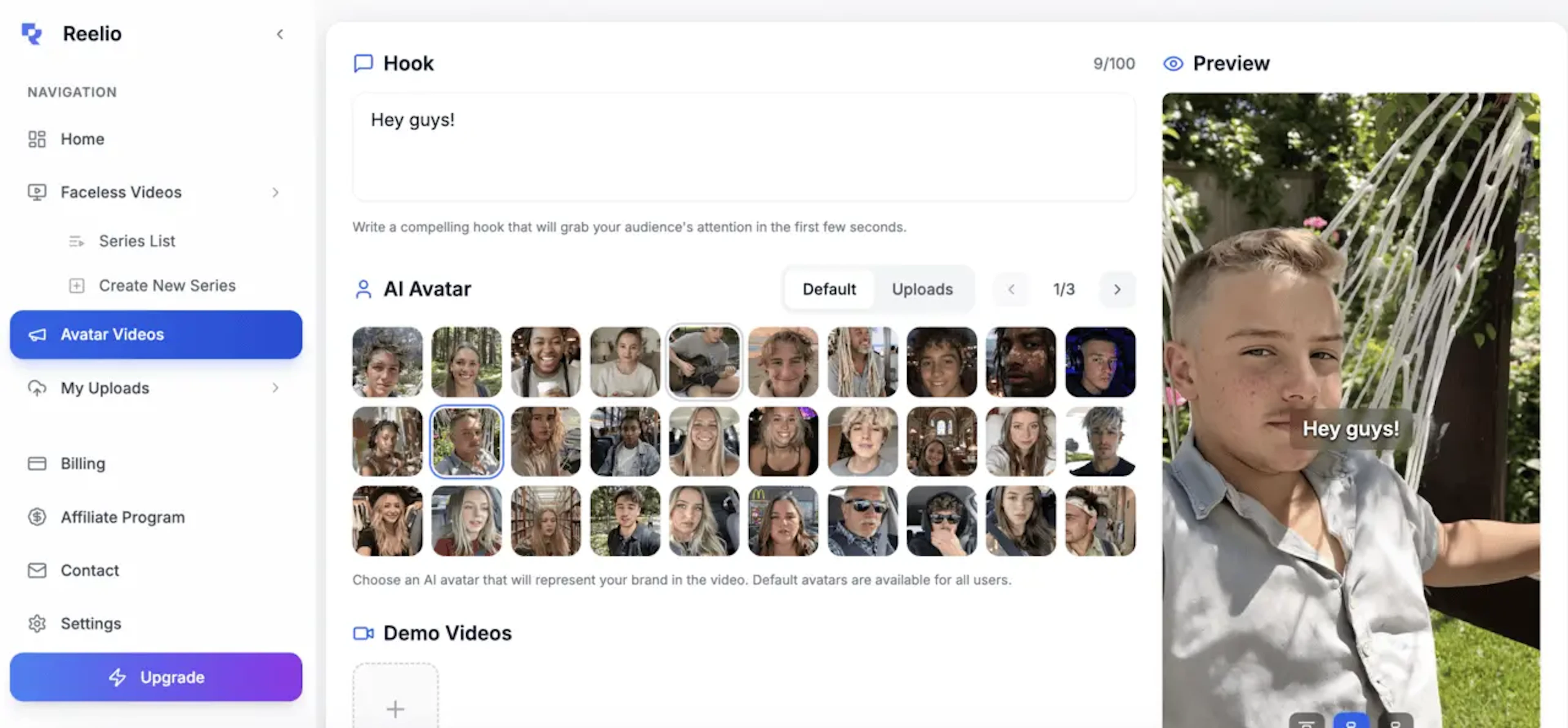 Reelio - AI Tool Features, UI & Interface Overview
