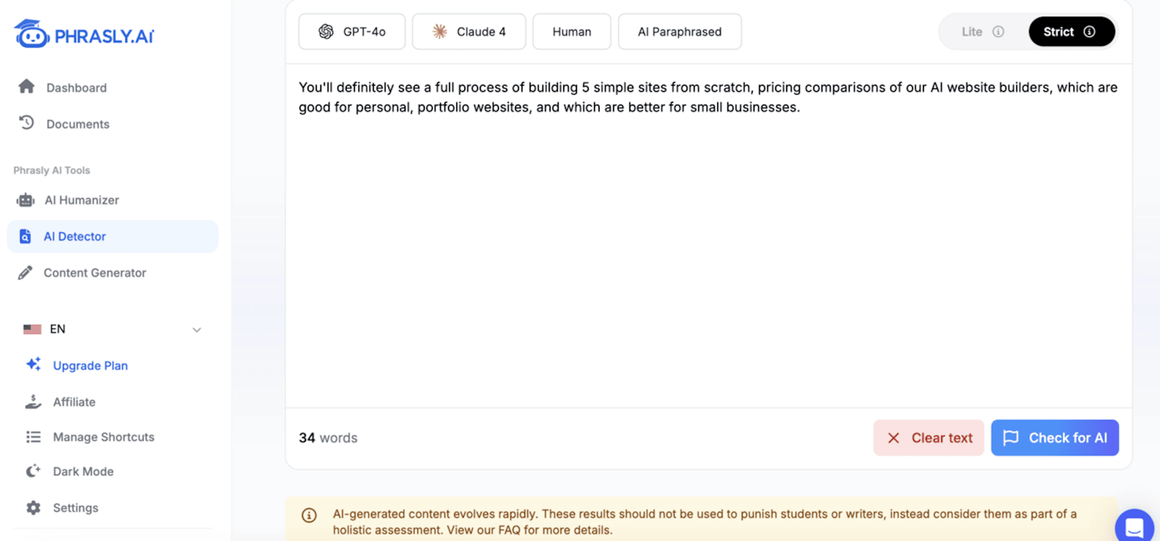 Phrasly - AI Tool Features, UI & Interface Overview