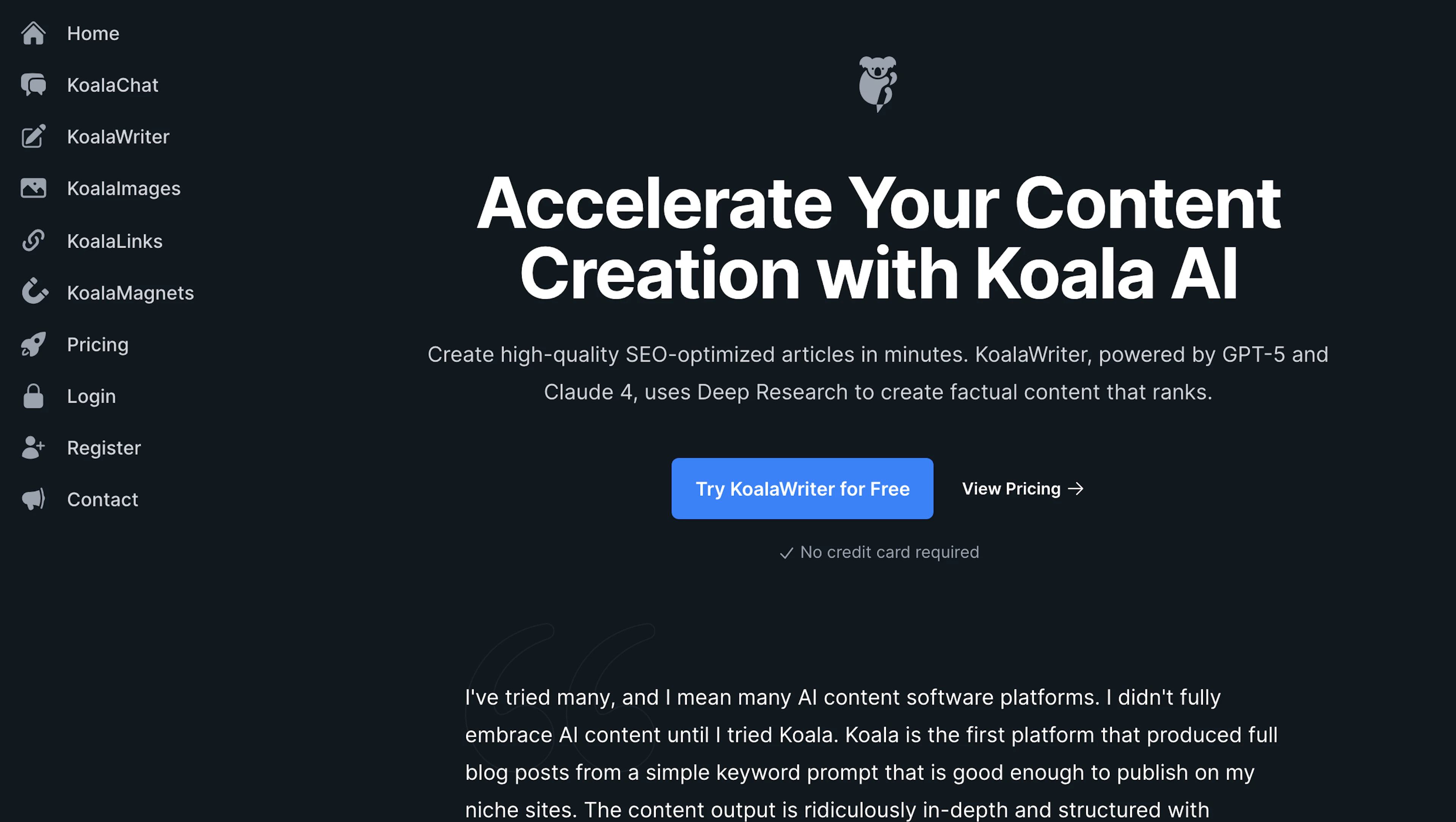 Koala AI - AI Tool Features, UI & Interface Overview