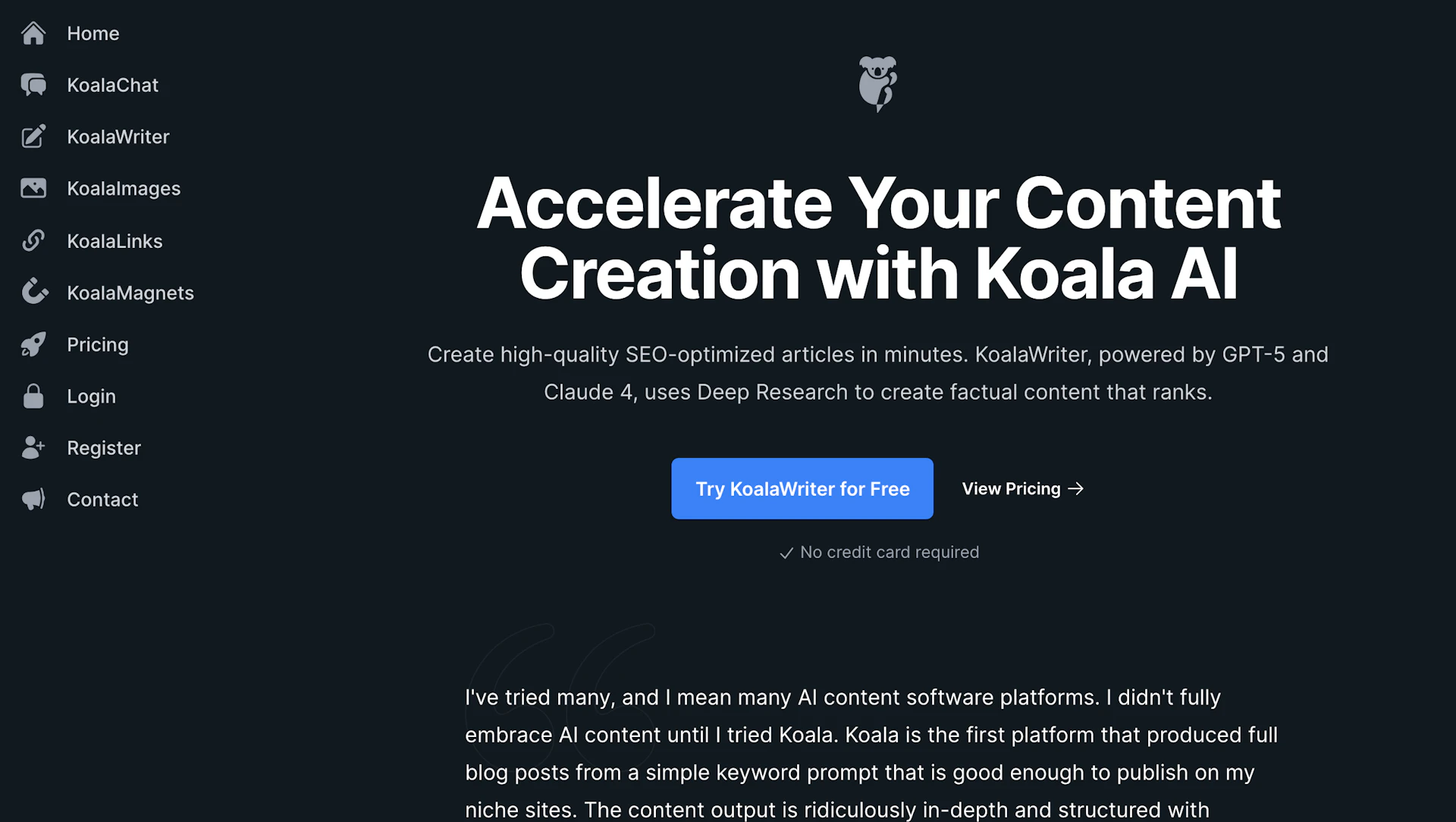 Koala AI - AI Tool Features, UI & Interface Overview