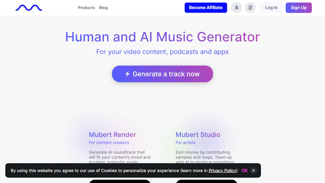 Mubert - AI Tool Logo & Interface
