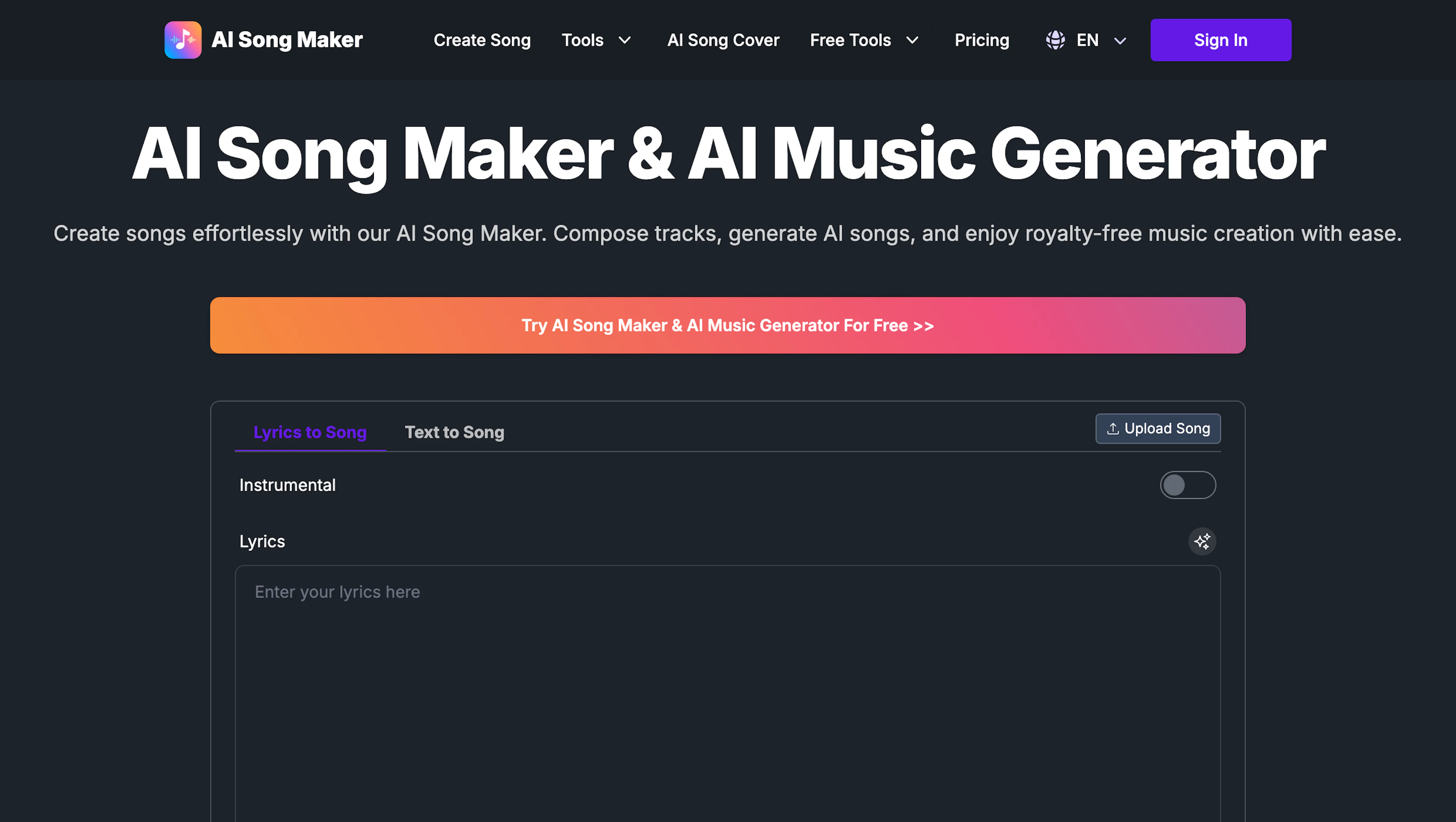 AI Song Maker - AI Tool Features, UI & Interface Overview