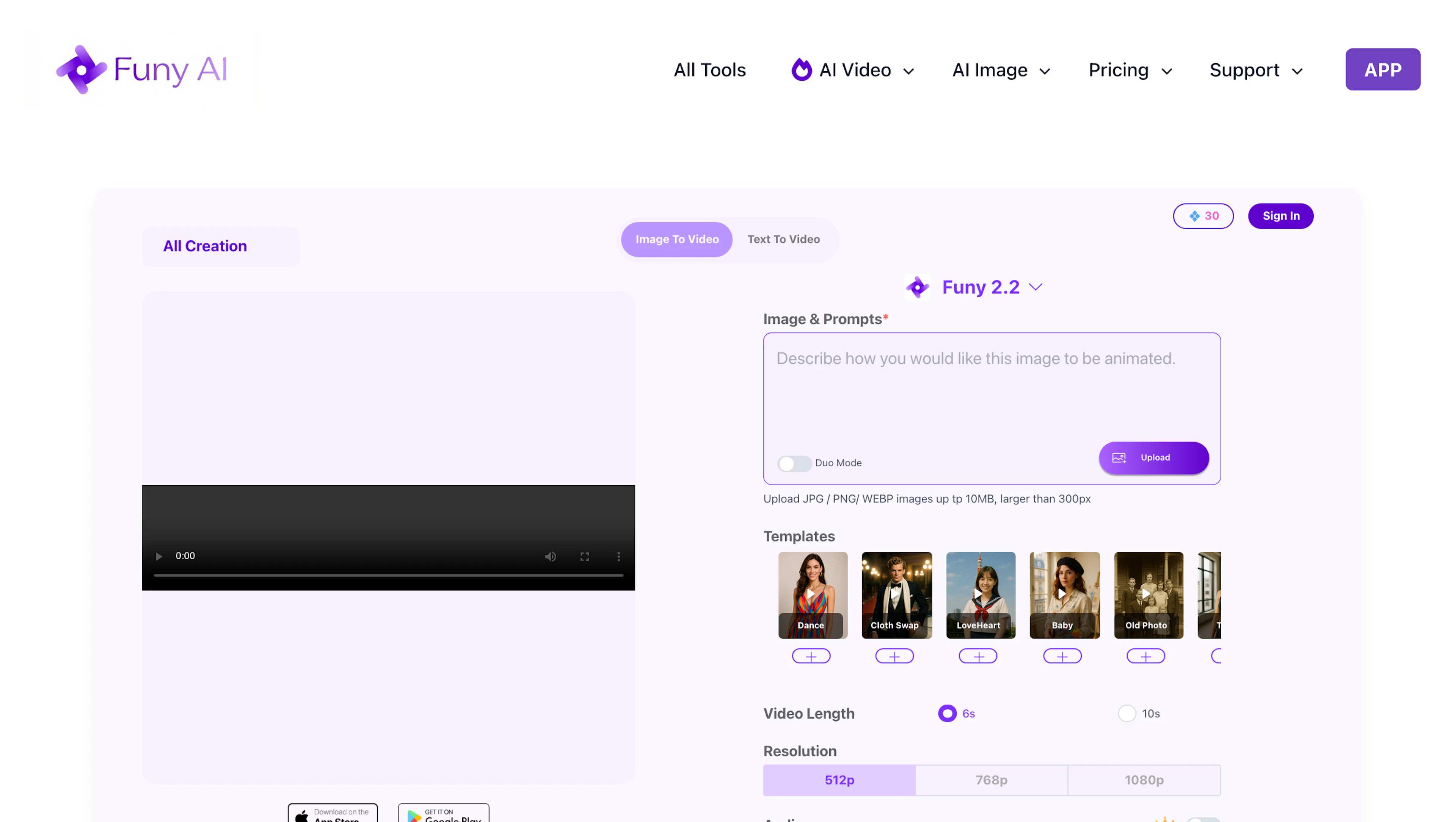 Funy AI - AI Tool Features, UI & Interface Overview