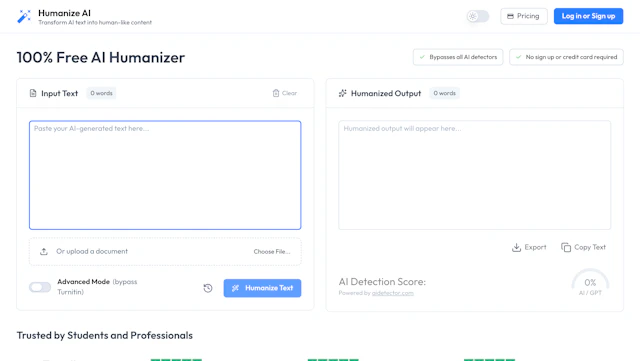 Humanize AI Text - AI Tool Logo & Interface