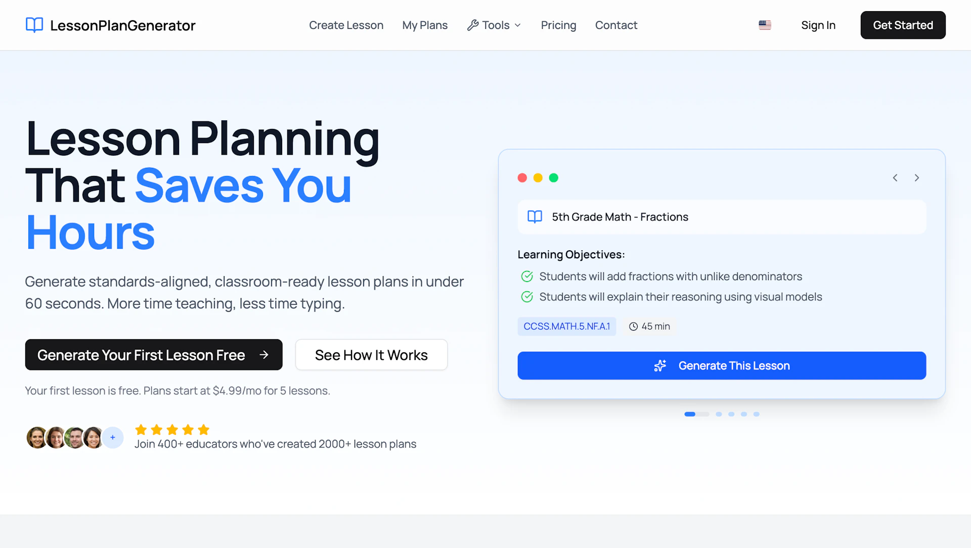 Lesson Plan Generator - AI Tool Features, UI & Interface Overview