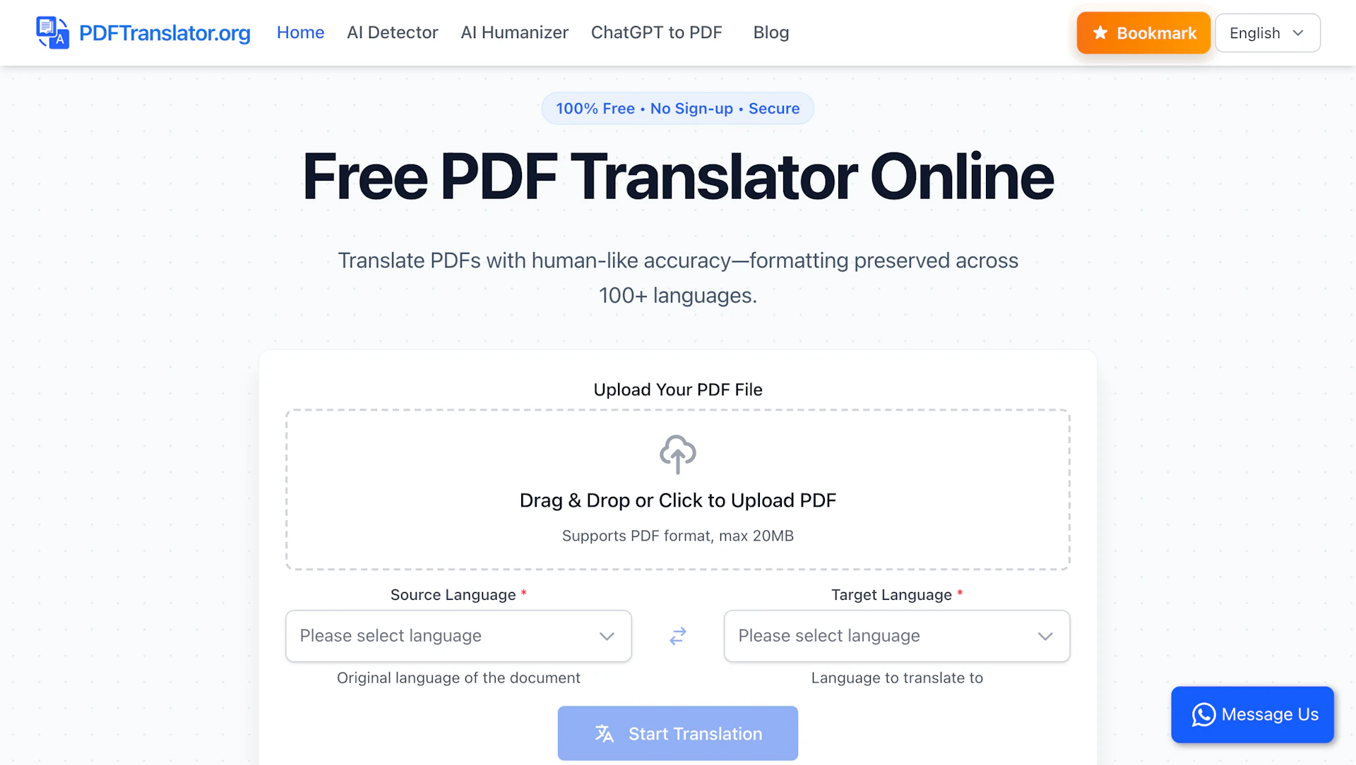 PDF Translator - AI Tool Features, UI & Interface Overview