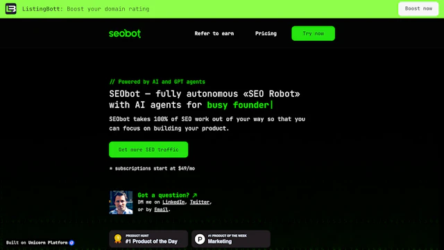 SEO Bot - AI Tool Logo & Interface