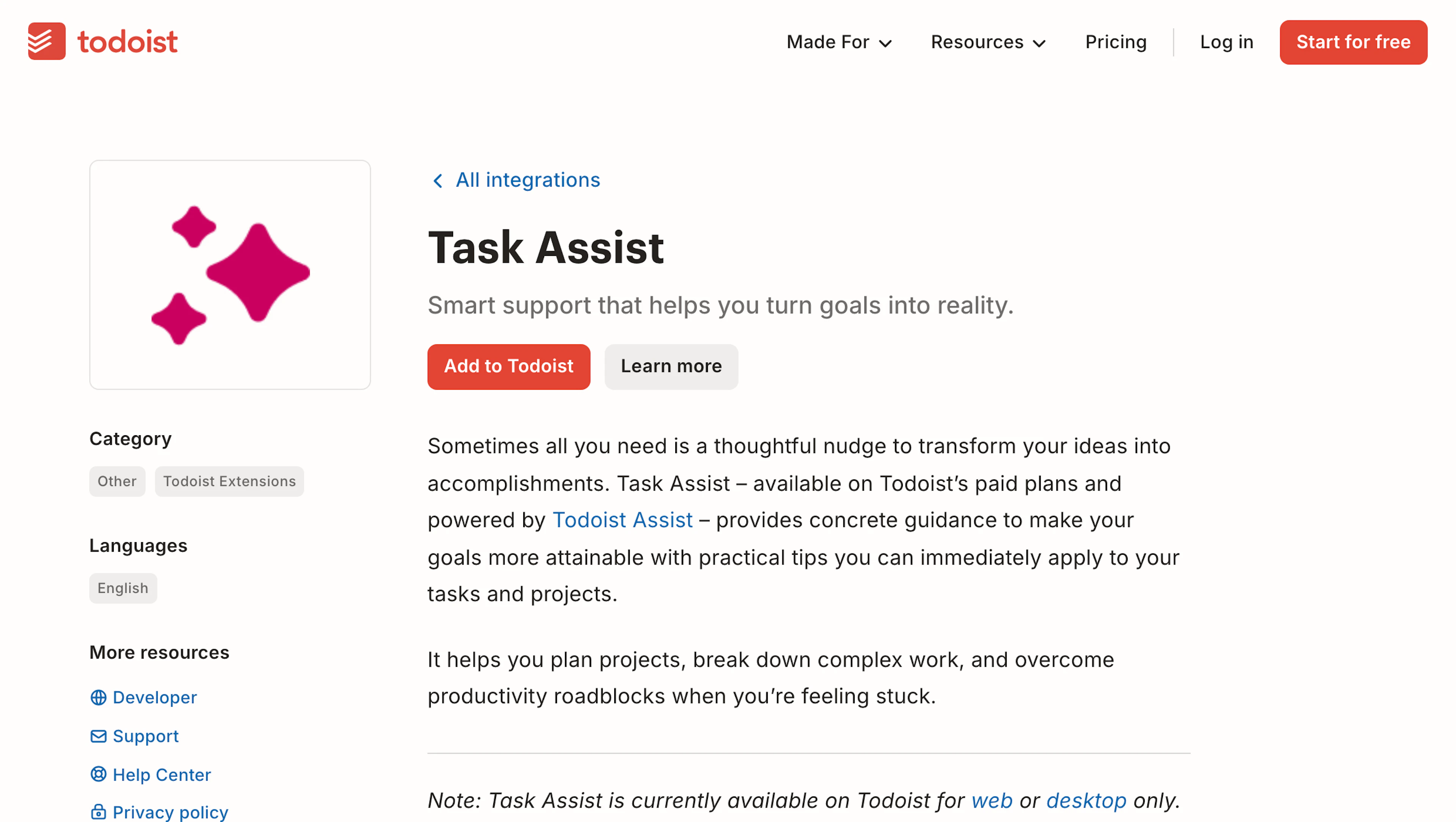 Todoist AI Assistant - AI Tool Features, UI & Interface Overview