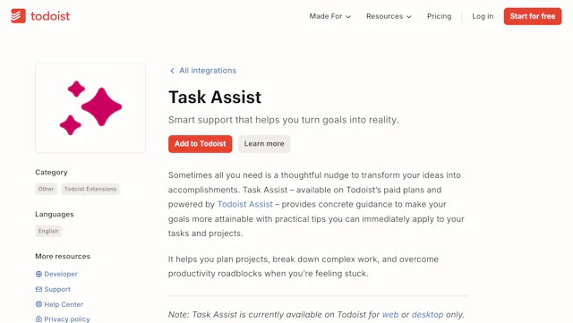 Todoist AI Assistant - AI Tool Logo & Interface