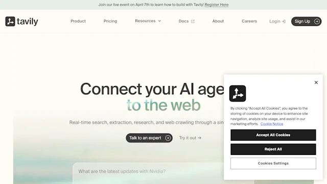Tavily - AI Tool Logo & Interface