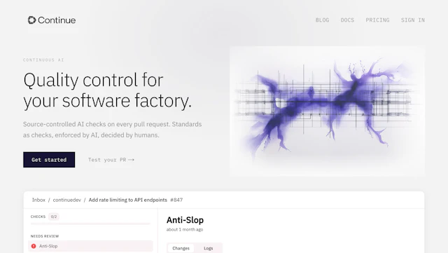 Continue.dev - AI Tool Logo & Interface