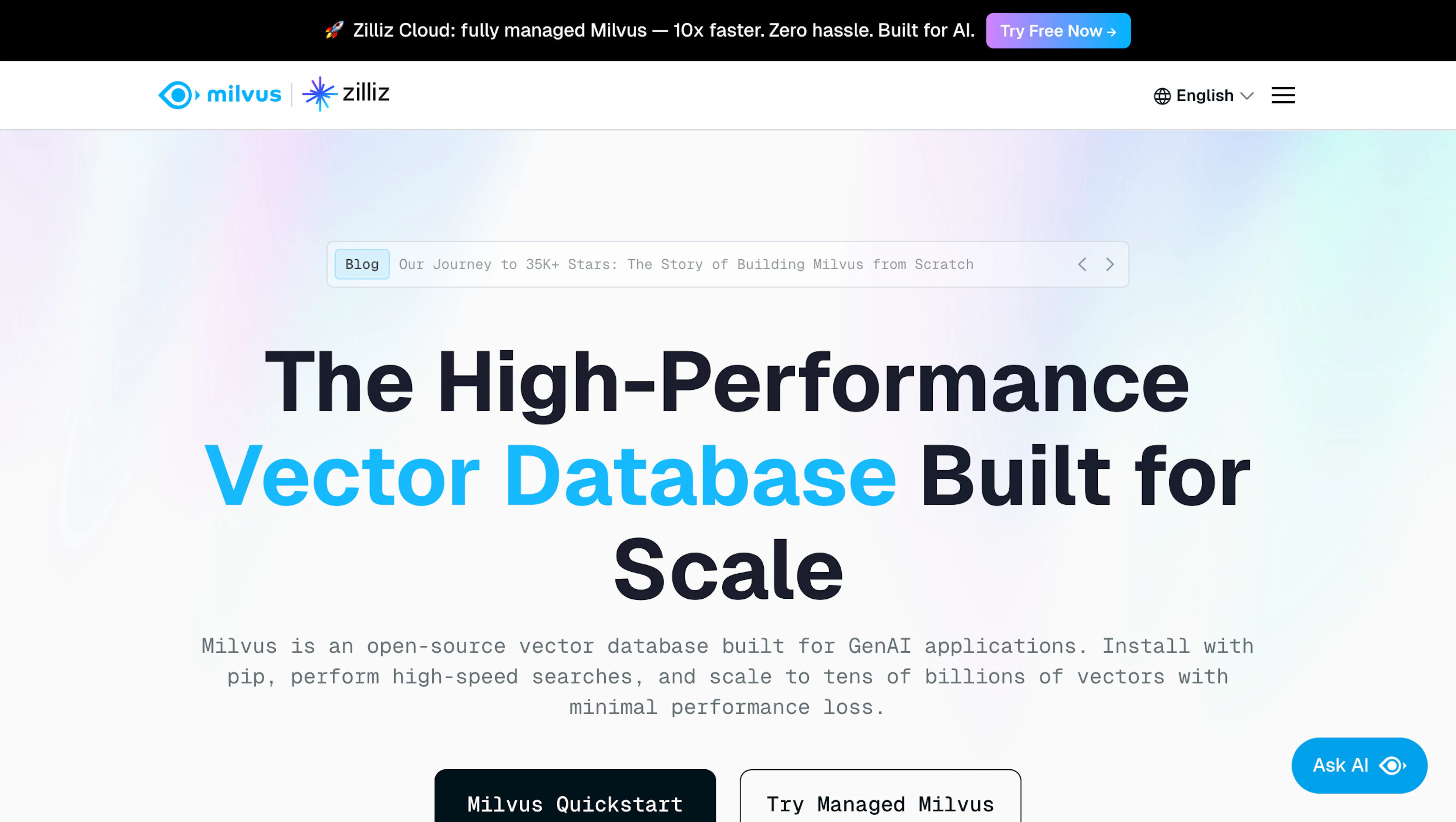 Milvus - AI Tool Features, UI & Interface Overview