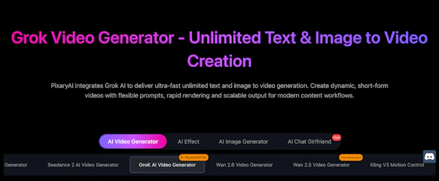 PixaryAI Grok AI Video Generator - AI Tool Logo & Interface Preview