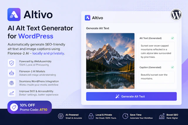 Alt-Text Generator for WordPress - AI Tool Logo & Interface Preview