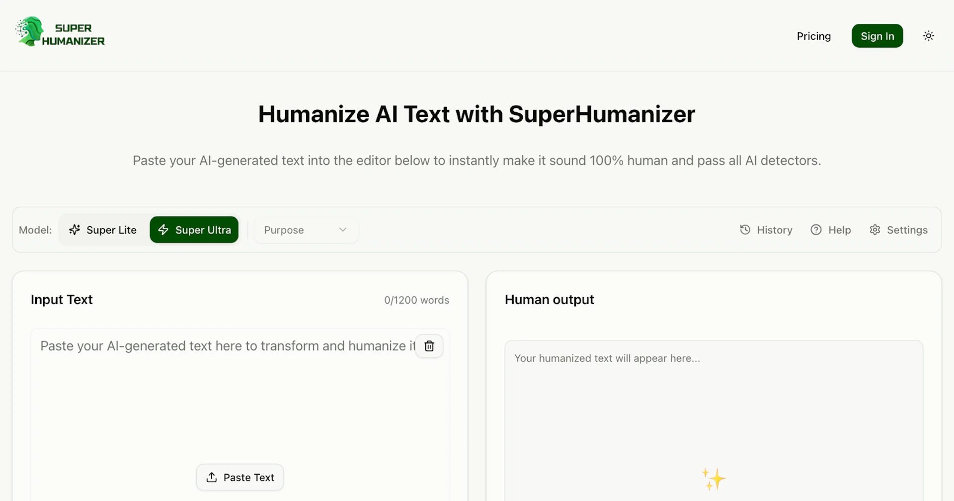 SuperHumanizer - AI Tool Features, UI & Interface Overview