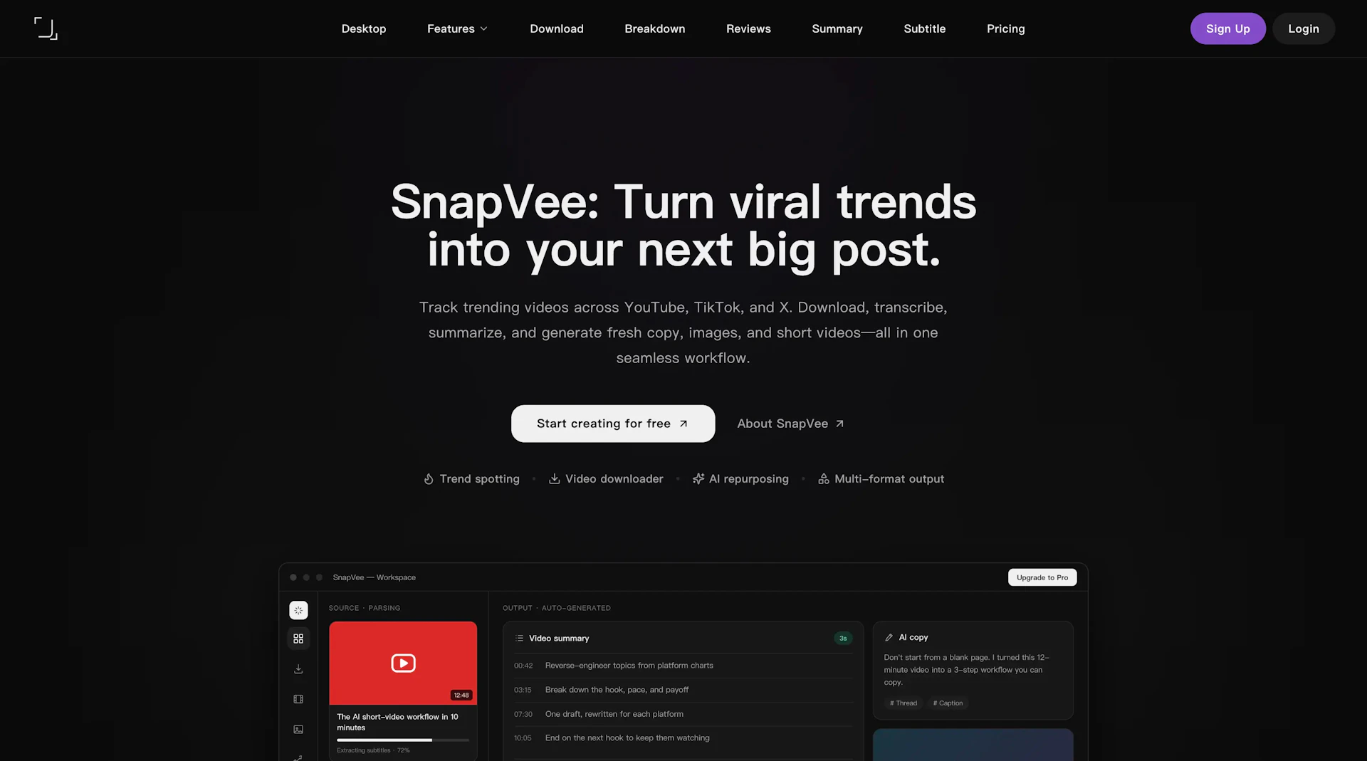 SnapVee - AI Tool Features, UI & Interface Overview