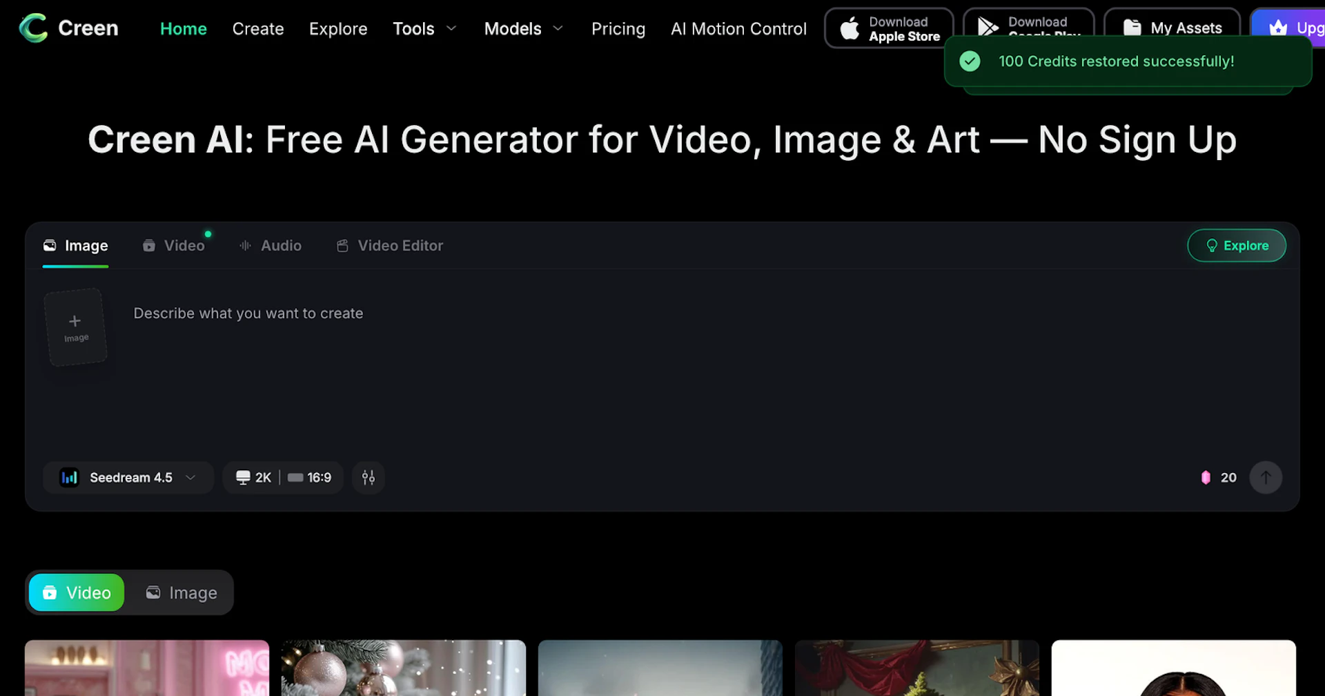 Creen AI - AI Tool Features, UI & Interface Overview