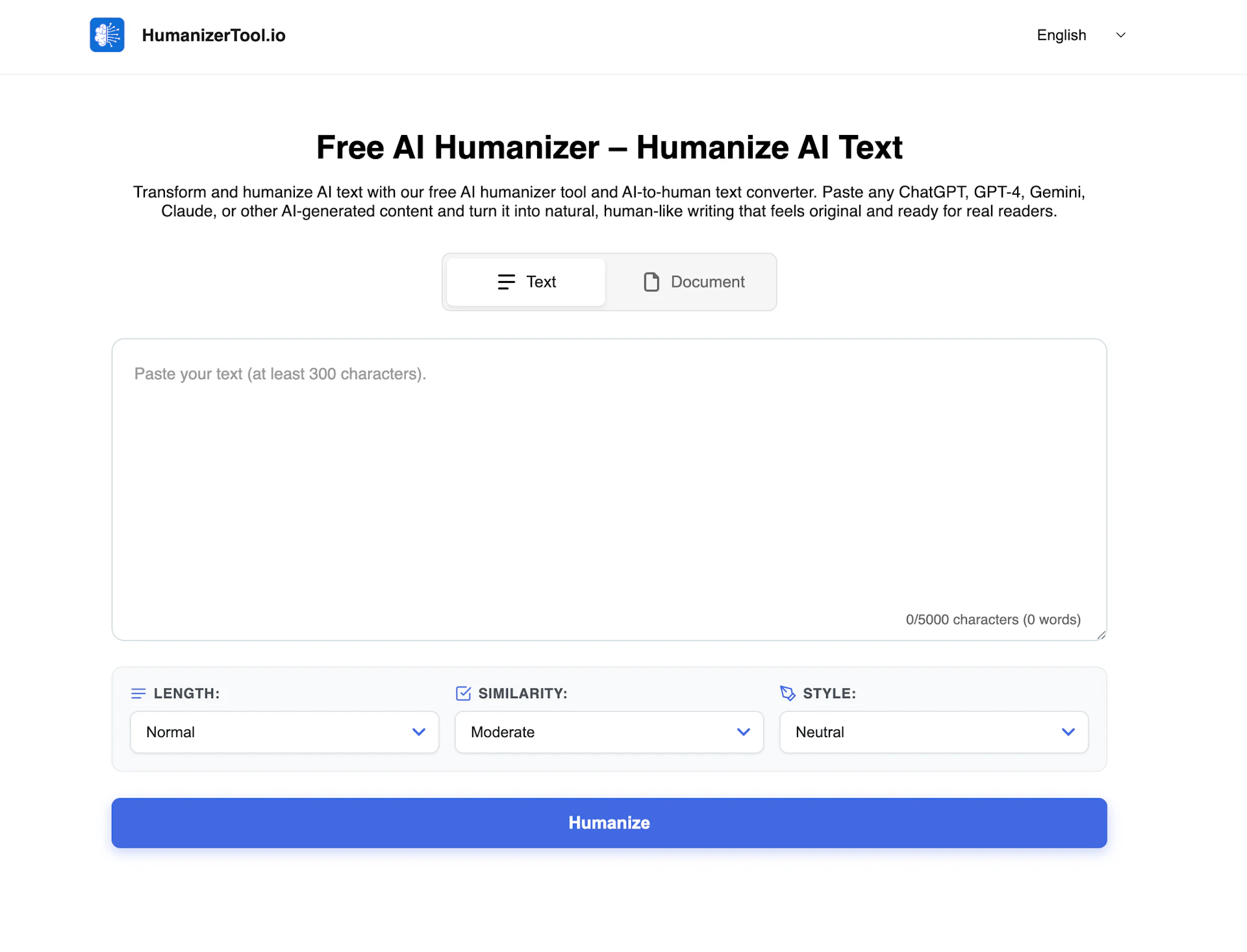 HumanizerTool - AI Tool Features, UI & Interface Overview