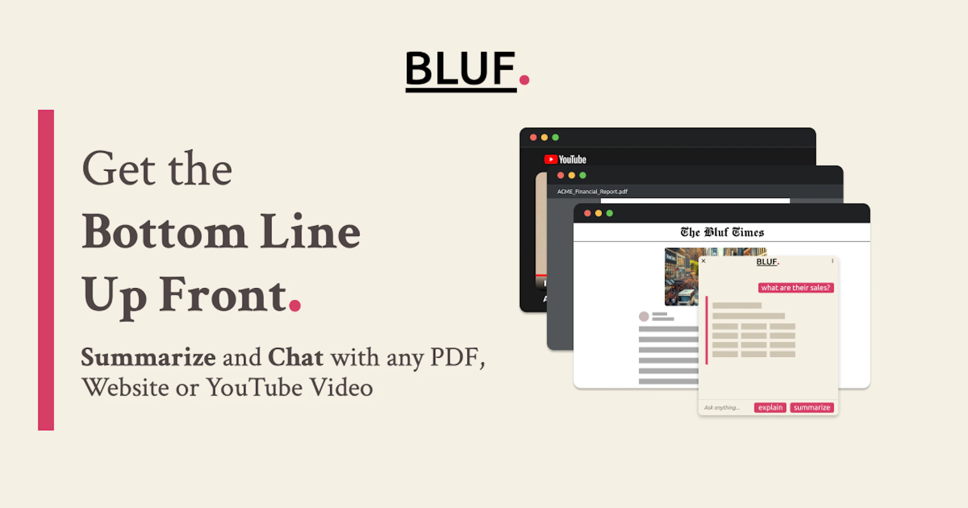 BLUF - AI Tool Features, UI & Interface Overview