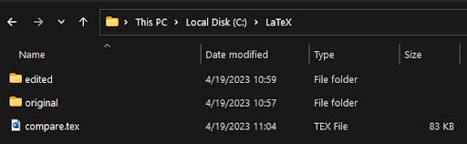 The parent directory with the compare file “compare.tex” generated by latexdiff.