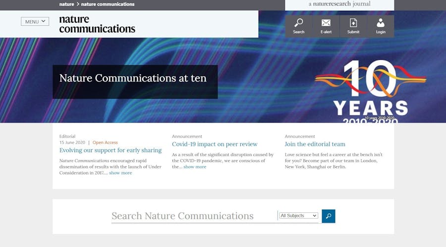the Nature Communications homepage