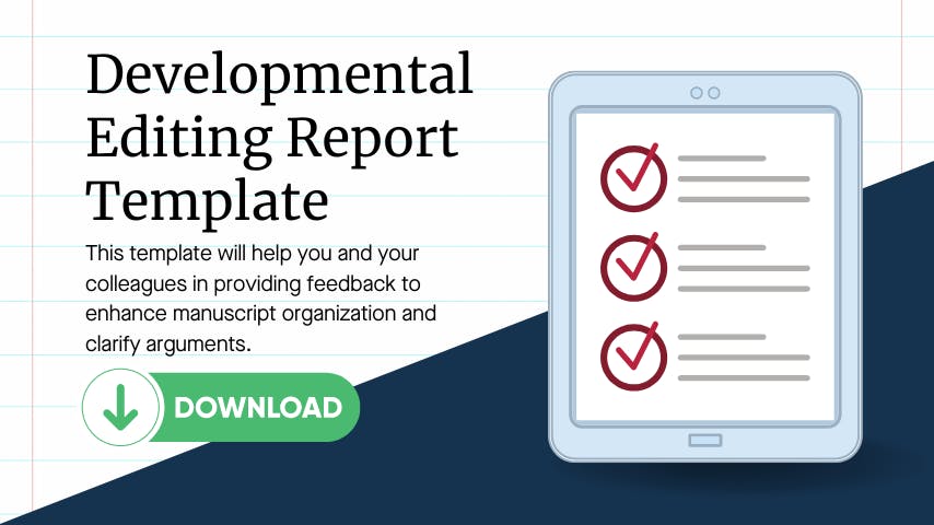 a banner promoting a developmental editing report template