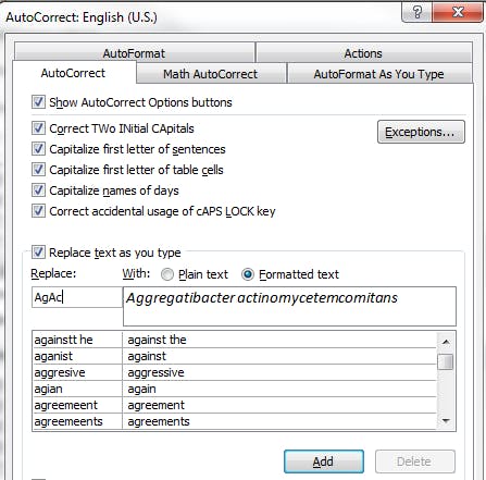 Formatted text in Word AutoCorrect