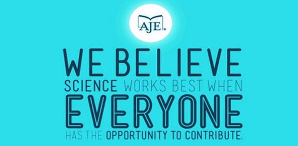 An AJE logo displaying their mission statement