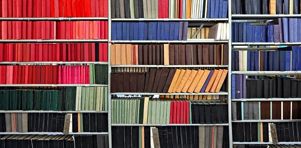 Bookshelves filled with journals to choose from