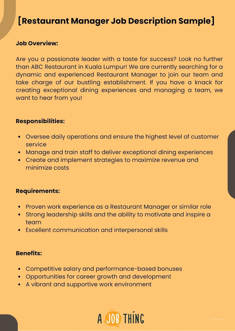 restaurant manager job description sample