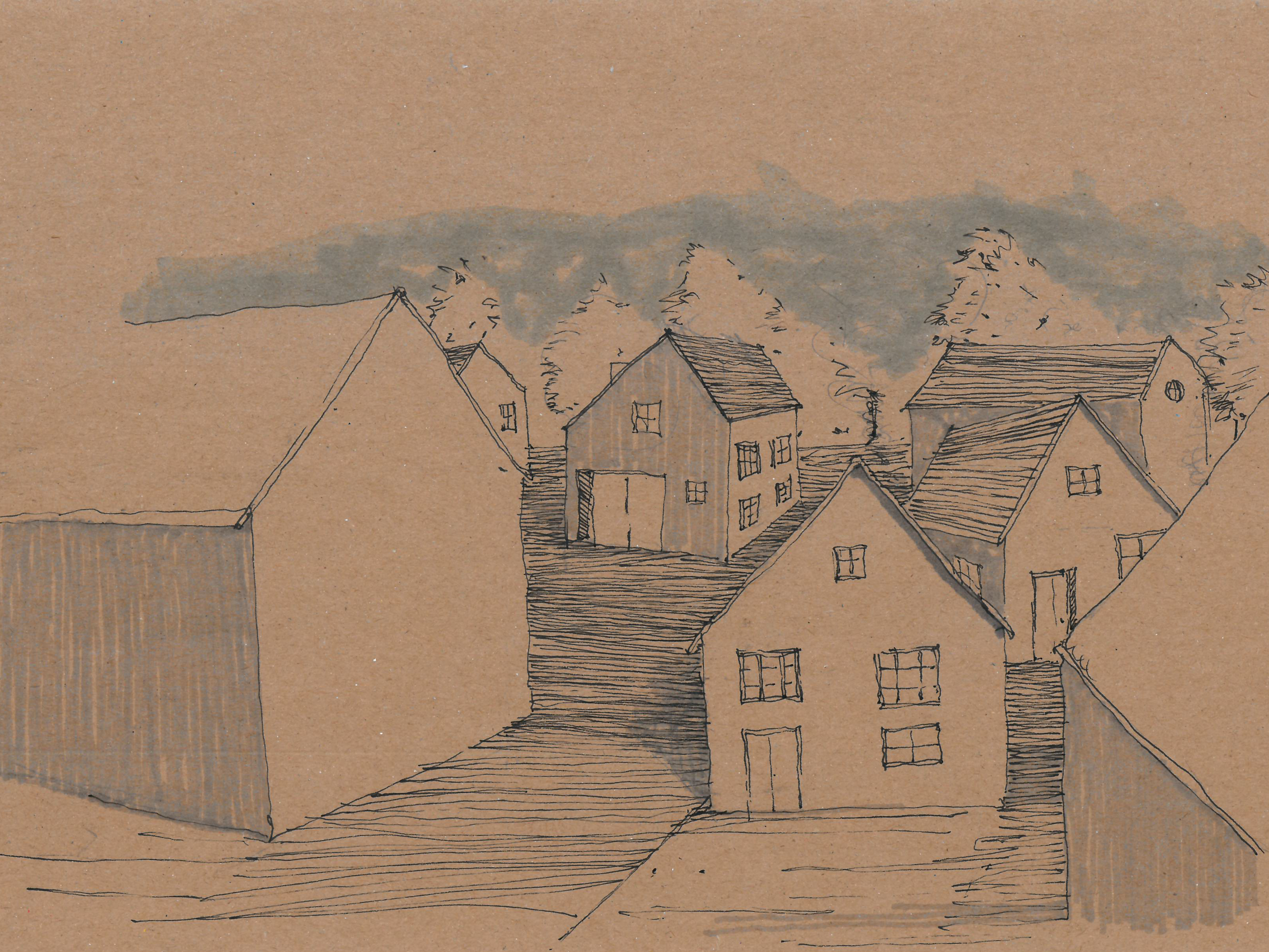 Zeichnung - Wettbewerbsbeitrag Am Rotweg - Hofquartier in Stuttgart.
