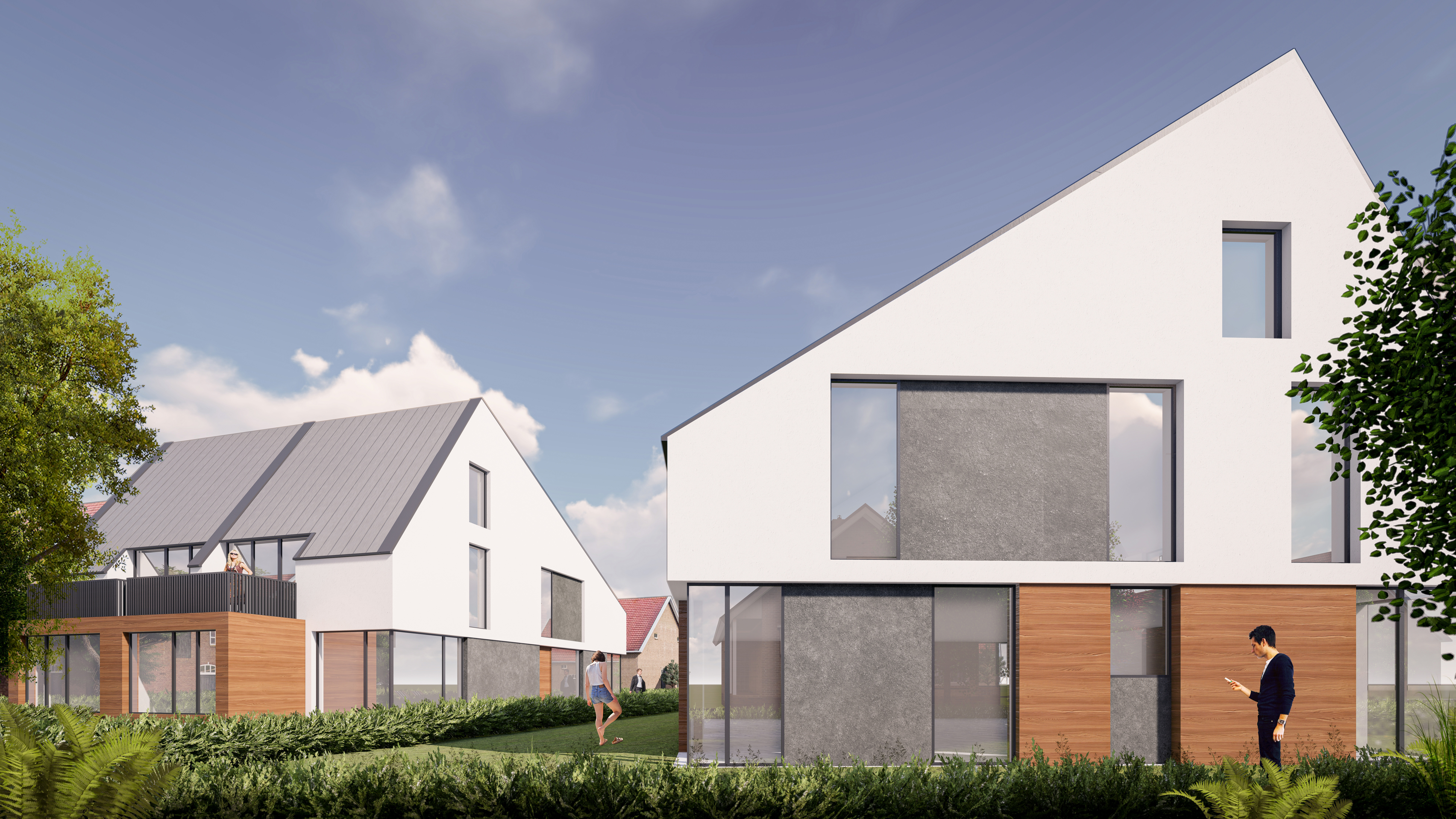 Das Wechselspiel der Materialien - Neubau eines Zweifamilienhauses und einer Doppelhaushalte in Troisdorf-Spich.