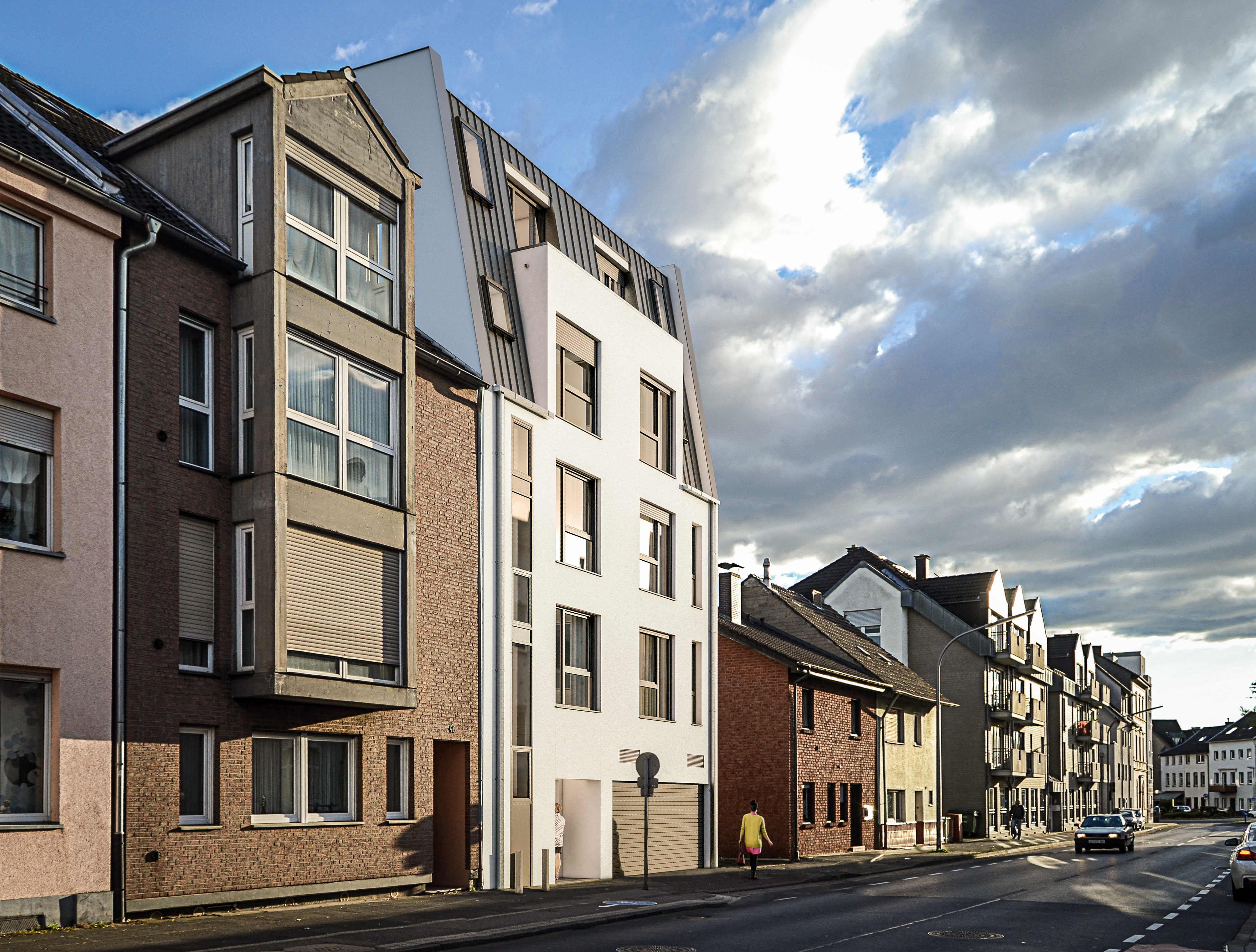 Die Fassade zur Straße - Neubau eines Mehrfamilienhauses in der Zeithstraße in Siegburg.