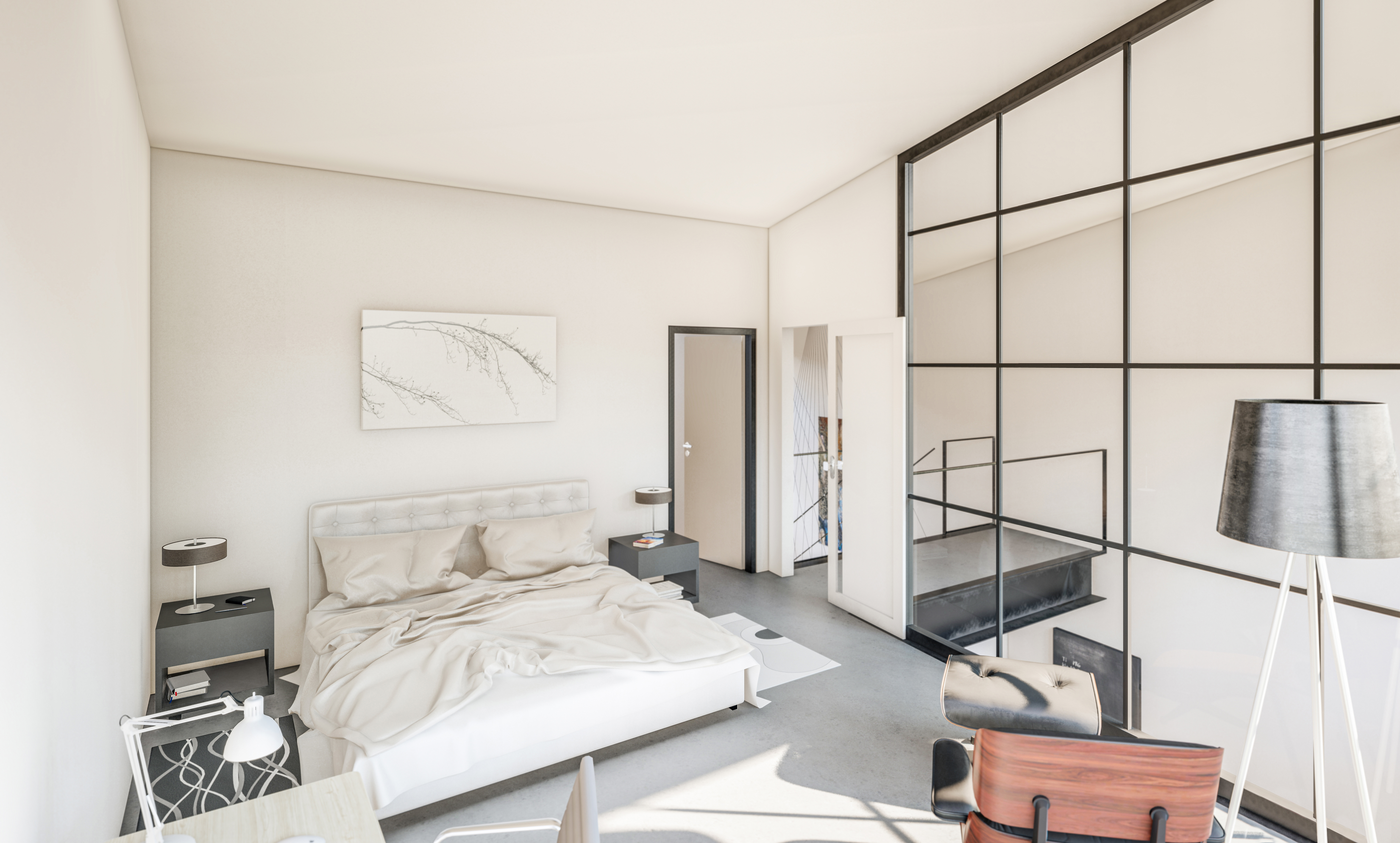 Das großzügige und lichtdurchflutete Schlafzimmer im Obergeschoss - Neubau eines Einfamilienhauses in Moers.