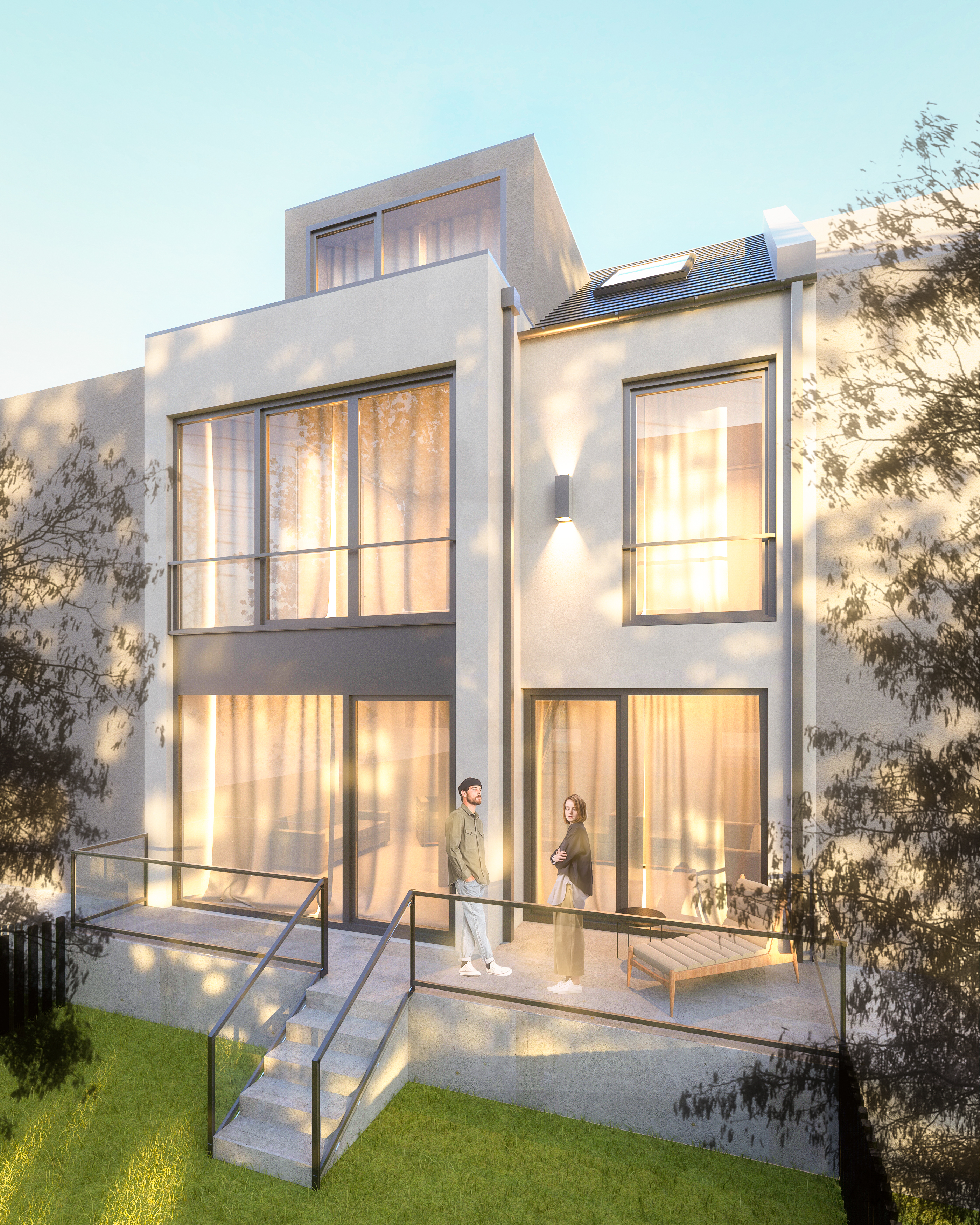 Die rückwärtige Ansicht - Neubau eines Einfamilienhauses in Köln-Mülheim.