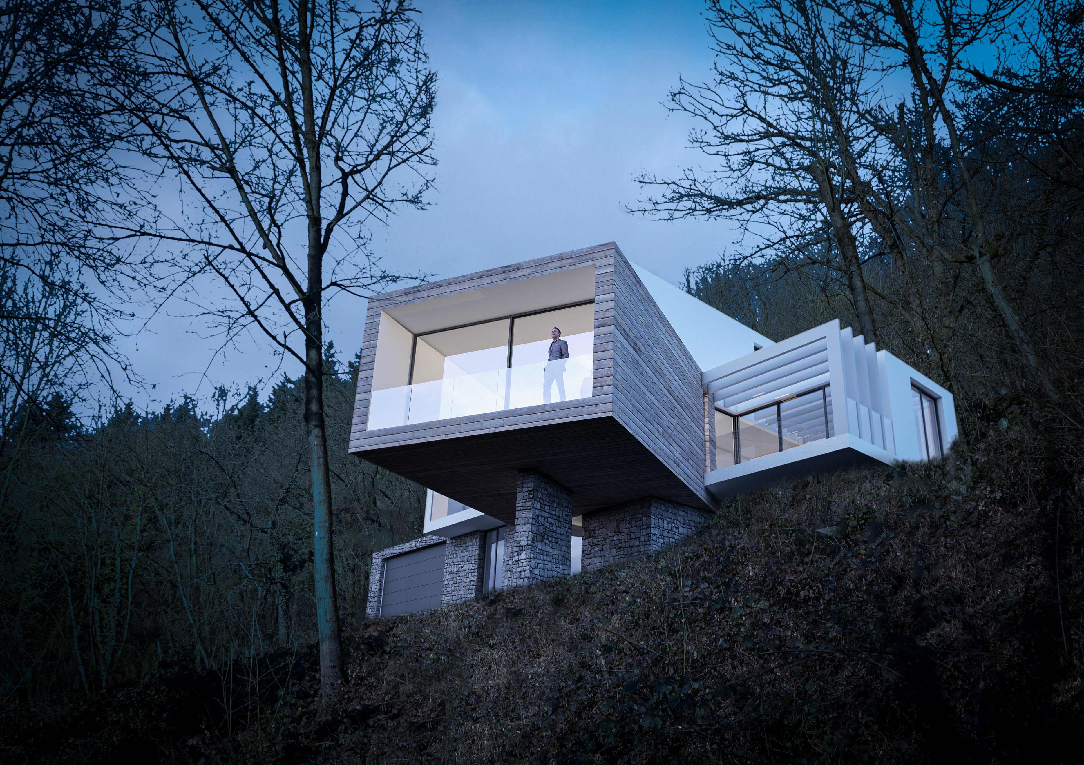 Der Baukörper im Hang - Neubau eines Einfamilienhauses in Bad Honnef.