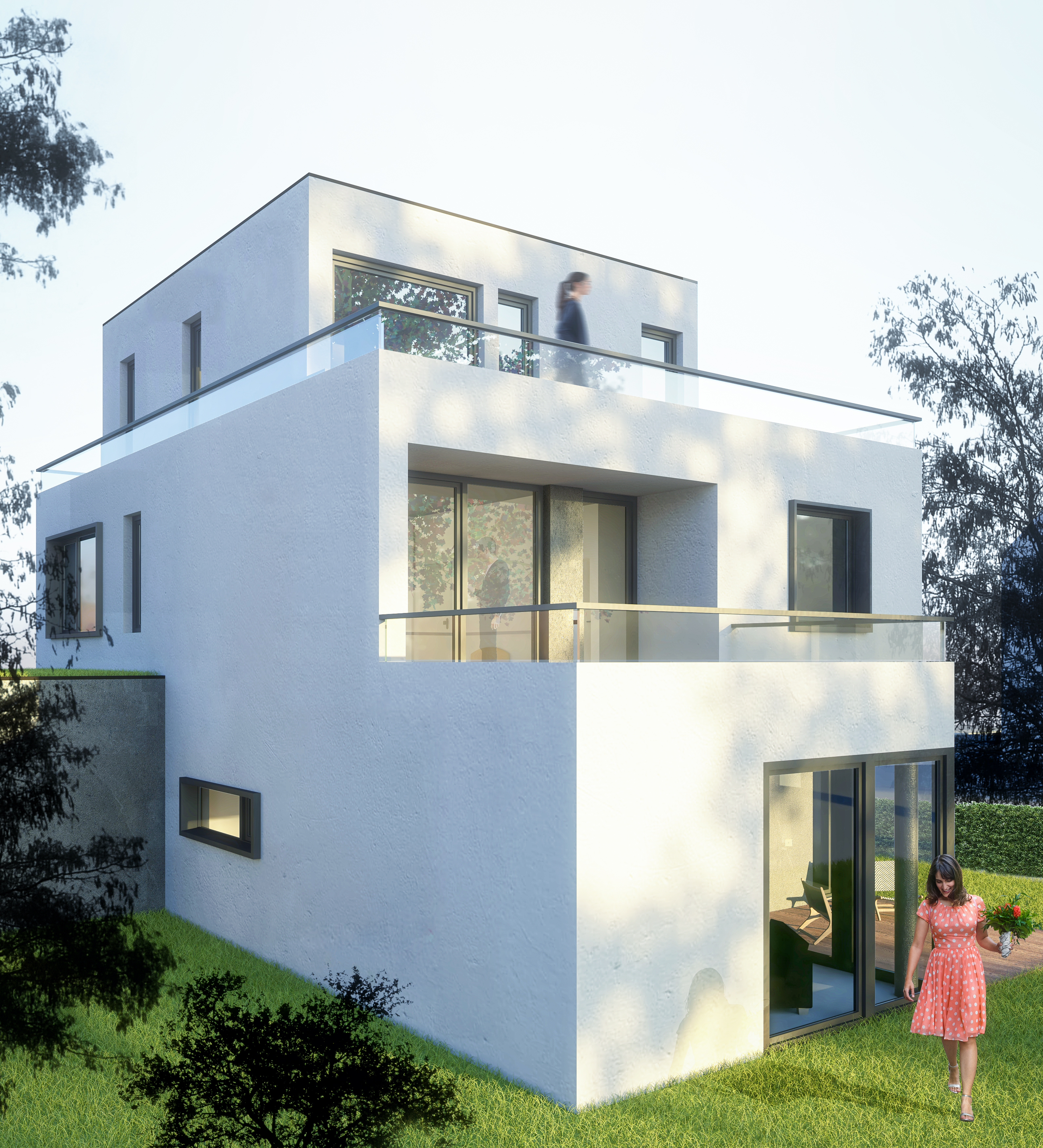 Garten, Balkon, Dachterrasse und Staffelgeschoss - Neubau eines Einfamilienhauses in Niederkassel-Lülsdorf.